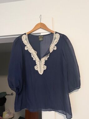 SILK Ws Navy Blue Blouse - Anthropologie